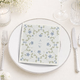 Servilleta De Papel Servilletas de boda con monograma Folk azul polvor