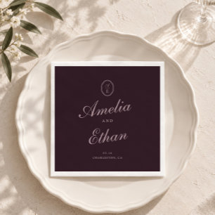 Servilleta De Papel Servilletas de boda con monograma Plum Noir