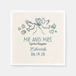 Servilleta De Papel Servilletas de boda con pájaros de amor dibujados 