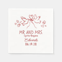 Servilletas de boda con pájaros de amor dibujados