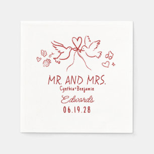Servilleta De Papel Servilletas de boda con pájaros de amor dibujados