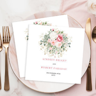 Servilleta De Papel Servilletas de boda con rosas de tono romántico y 