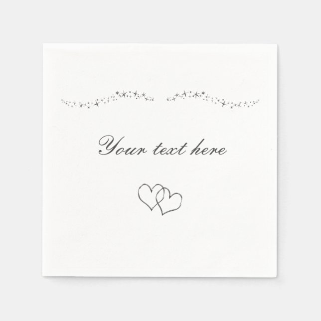 Servilleta De Papel Servilletas de boda Corazones de plata y brillo (Anverso)