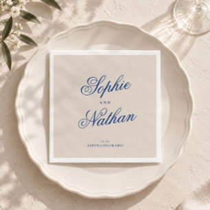 Servilleta De Papel Servilletas de boda de caligrafía azul cobalto mar