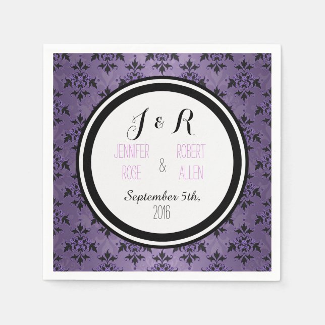 Servilleta De Papel Servilletas de boda de color púrpura lavanda con d (Anverso)
