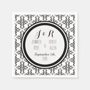 Servilleta De Papel Servilletas de boda de Damasco en negro y blanco