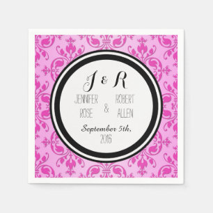 Servilleta De Papel Servilletas de boda de damasco negro blanco rosa