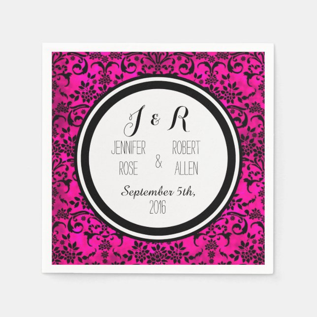Servilleta De Papel Servilletas de boda de damasco negro blanco rosa c (Anverso)