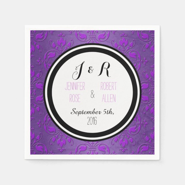 Servilleta De Papel Servilletas de boda de damasco negro morado (Anverso)