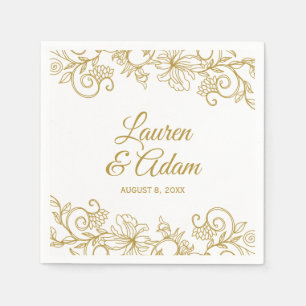 Servilleta De Papel Servilletas de boda de encaje floral vintage Oro
