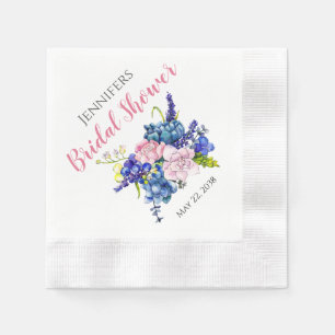 Servilleta De Papel Servilletas de boda de flores azules personalizada
