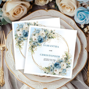 Servilleta De Papel Servilletas de boda de flores azules polvorientas