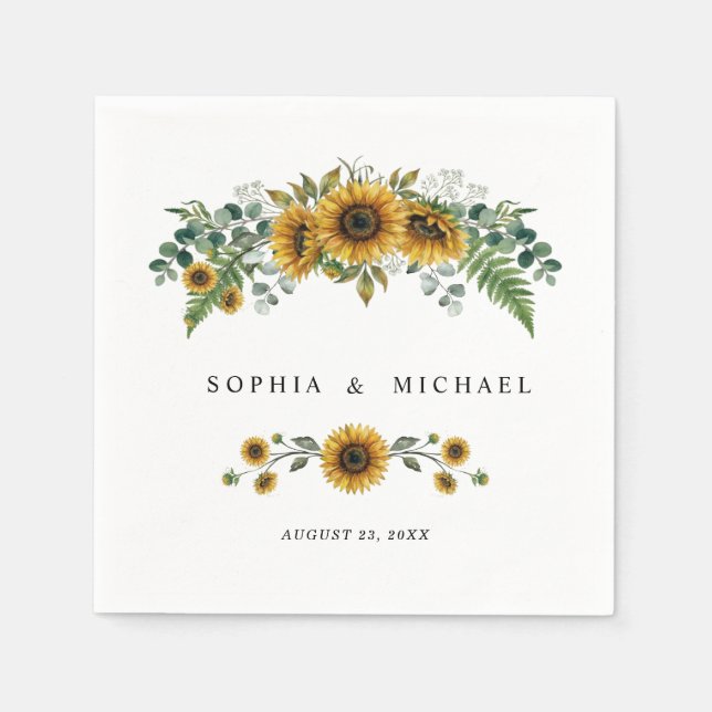 Servilleta De Papel Servilletas de boda de Girasol Rústico (Anverso)