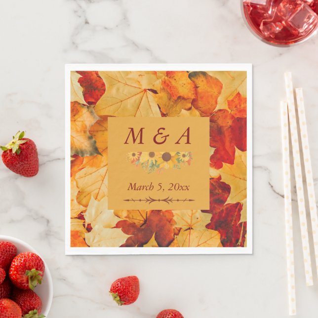 Servilleta De Papel Servilletas de boda de hojas de otoño rojo elegant (In situ)