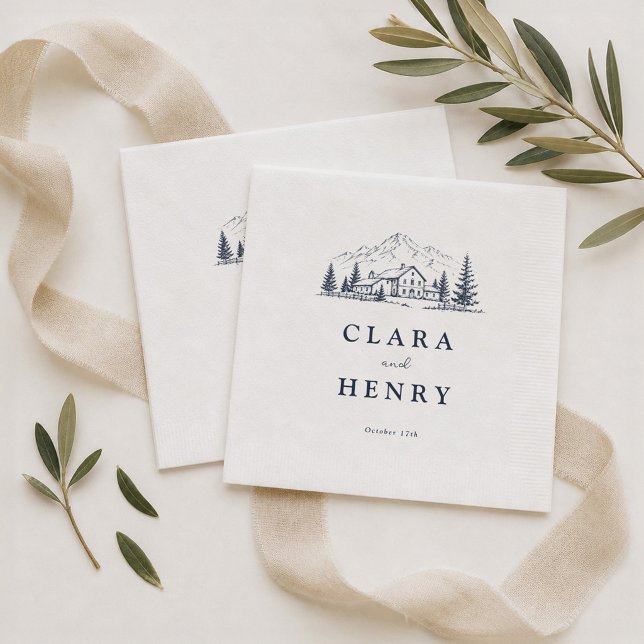 Servilleta De Papel Servilletas de boda de invierno navy montaña (Subido por el creador)