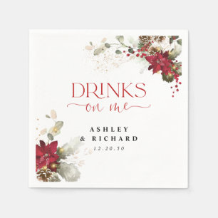 Servilleta De Papel Servilletas de boda de Navidad con flores rojas