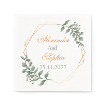 Servilletas de boda de verde dorado con eucalipto