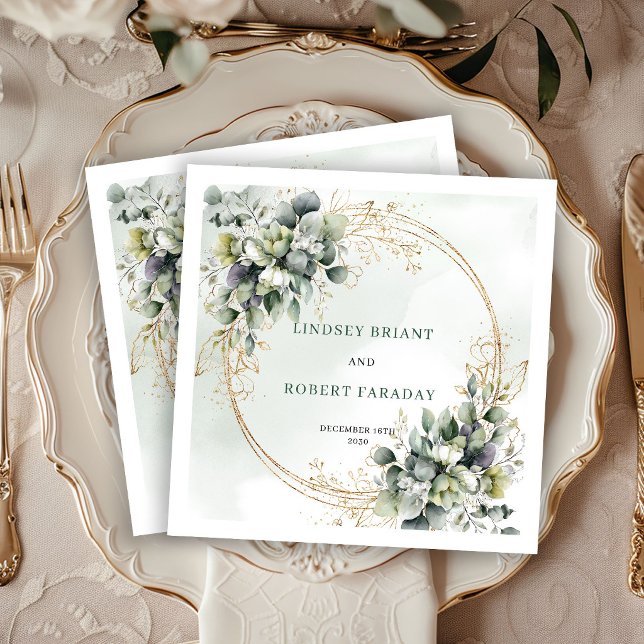 Servilleta De Papel Servilletas de boda elegantes boho rosas blancas v (Elegant Boho White Roses Greenery Wedding Napkins)
