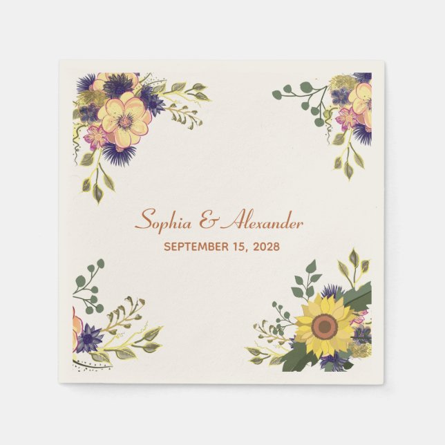 Servilleta De Papel Servilletas de boda Elegantes Girasoles (Anverso)