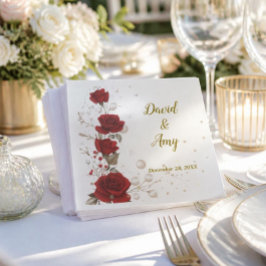 Servilleta De Papel Servilletas de boda elegantes rojas, doradas y bla