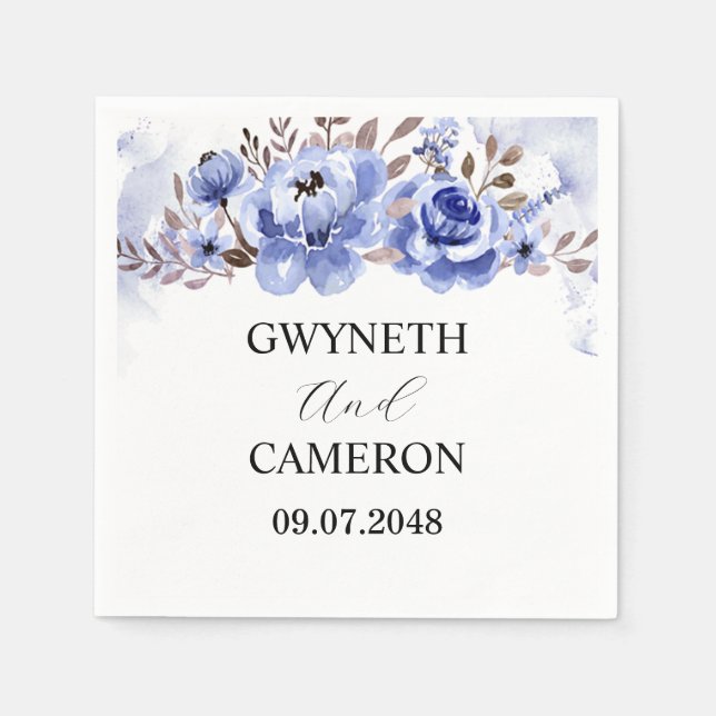 Servilleta De Papel Servilletas de boda florales azules (Anverso)