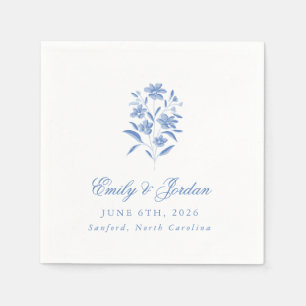 Servilleta De Papel Servilletas de boda florales blancas y azules