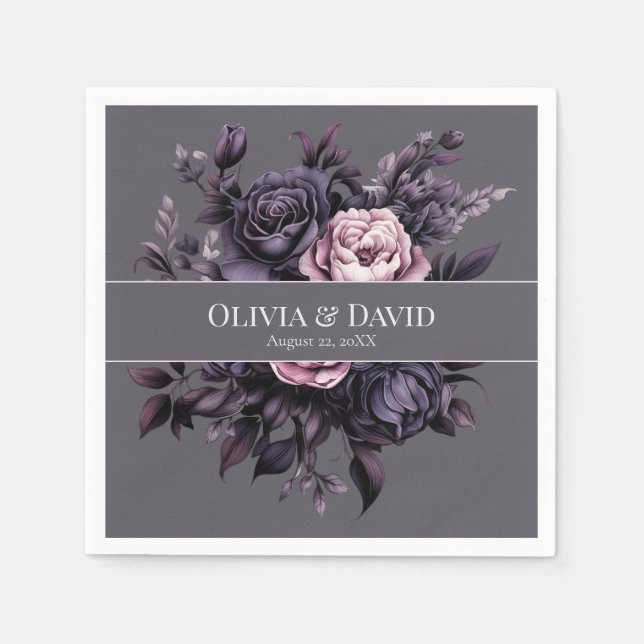 Servilleta De Papel Servilletas de boda florales ciruela gótica (Anverso)