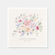 Servilletas de boda florales con acuarela pastel