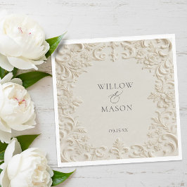 Servilleta De Papel Servilletas de boda florales con relieve de marfil