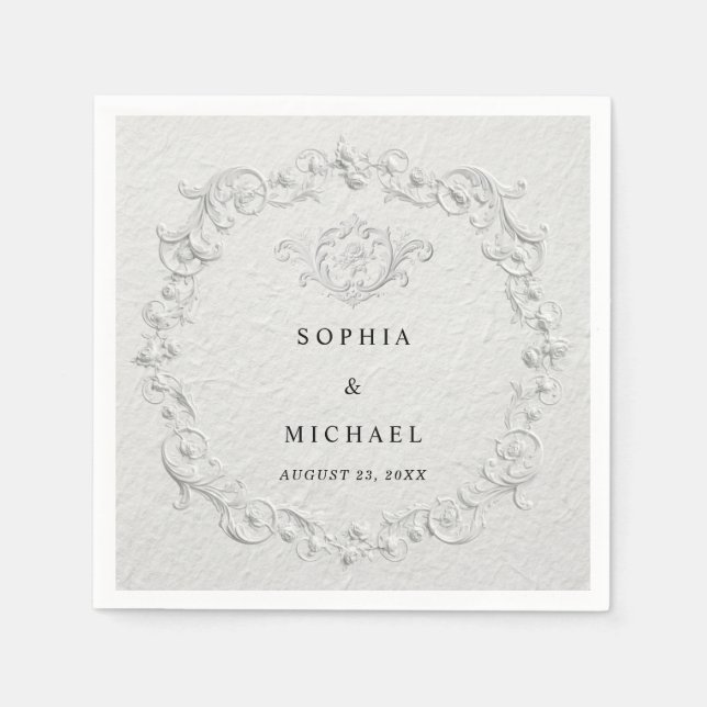 Servilleta De Papel Servilletas de boda florales con relieve falso (Anverso)