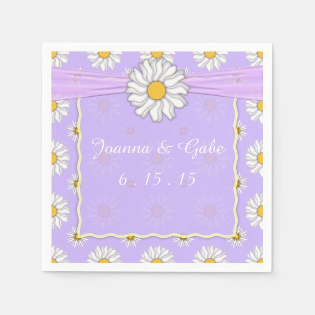 Servilleta De Papel Servilletas de boda florales de lavanda y margarit (Anverso)