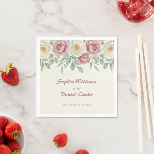Servilleta De Papel Servilletas de boda florales de peonía rosa polvor