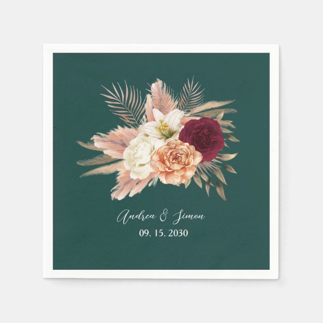 Servilleta De Papel Servilletas de boda florales esmeralda (Anverso)