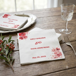 Servilleta De Papel Servilletas de boda florales rojas románticas