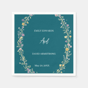 Servilleta De Papel Servilletas de boda florales verde azul