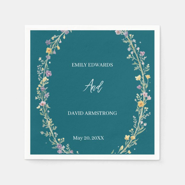 Servilleta De Papel Servilletas de boda florales verde azul (Anverso)