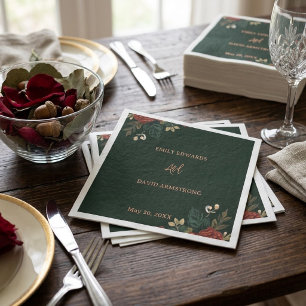 Servilleta De Papel Servilletas de boda florales verde oscuro romántic
