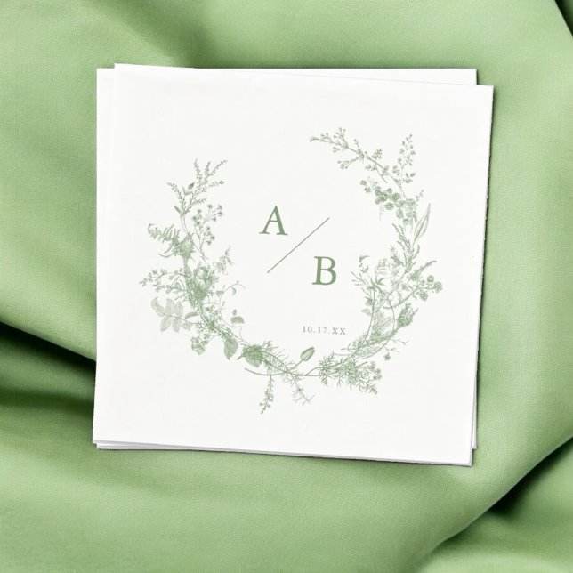 Servilleta De Papel Servilletas de boda francesas con monograma verde  (Subido por el creador)