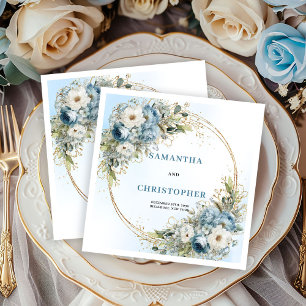 Servilleta De Papel Servilletas de boda glam dusty blue rosas doradas