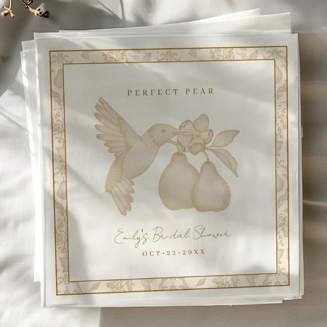 Servilleta De Papel Servilletas de boda Gold Perfect Pear Bridal Showe (Perfect Pear Bridal Shower Napkin)