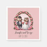 Servilletas de boda lindas de erizo novia y novio
