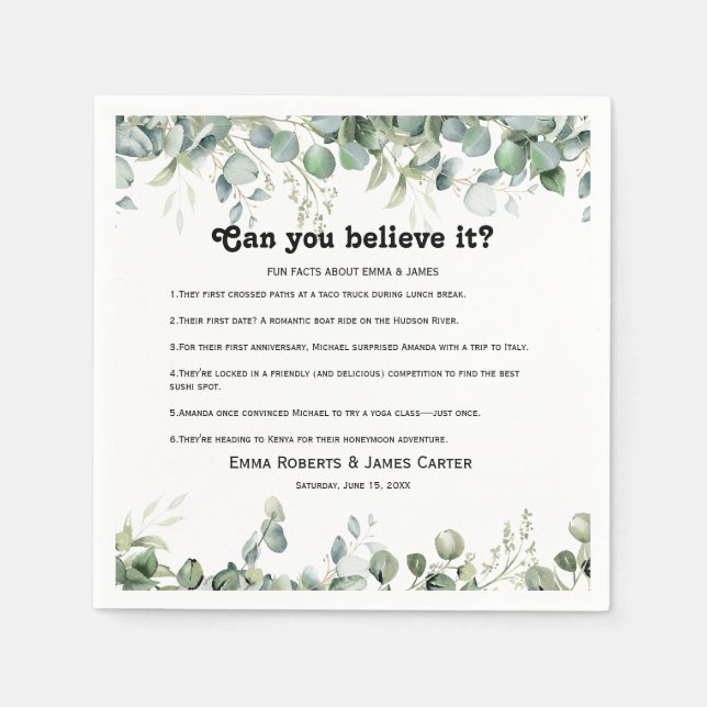 Servilleta De Papel Servilletas de boda modernas con datos divertidos  (Anverso)