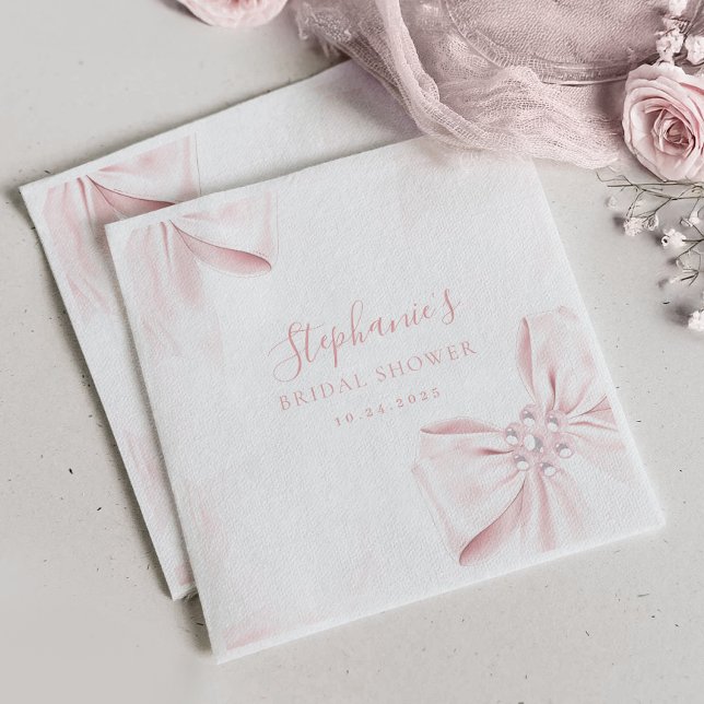 Servilleta De Papel Servilletas de boda Perlas con lazo rosa (Subido por el creador)