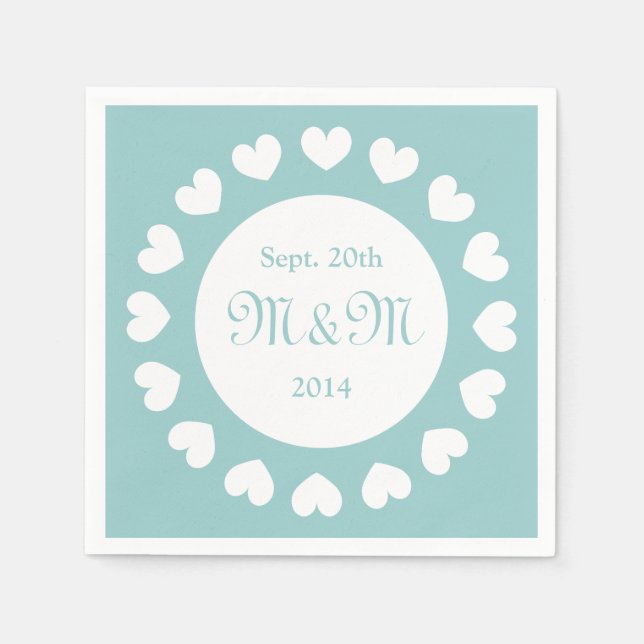 Servilleta De Papel Servilletas de boda personalizadas con corazones d (Anverso)