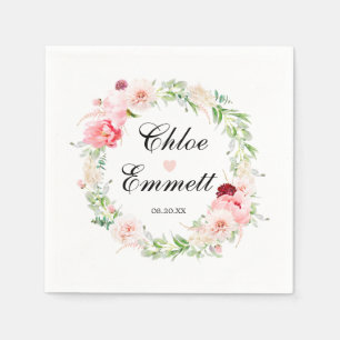 Servilleta De Papel Servilletas de boda románticas con corazón floral 