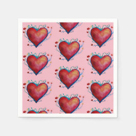 Servilleta De Papel Servilletas de boda rosadas con corazones rojos
