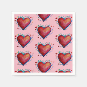 Servilleta De Papel Servilletas de boda rosadas con corazones rojos