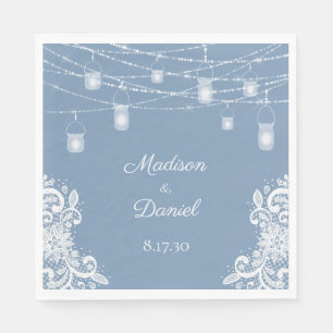Servilleta De Papel Servilletas de boda Rustic Dusty Blue Lights