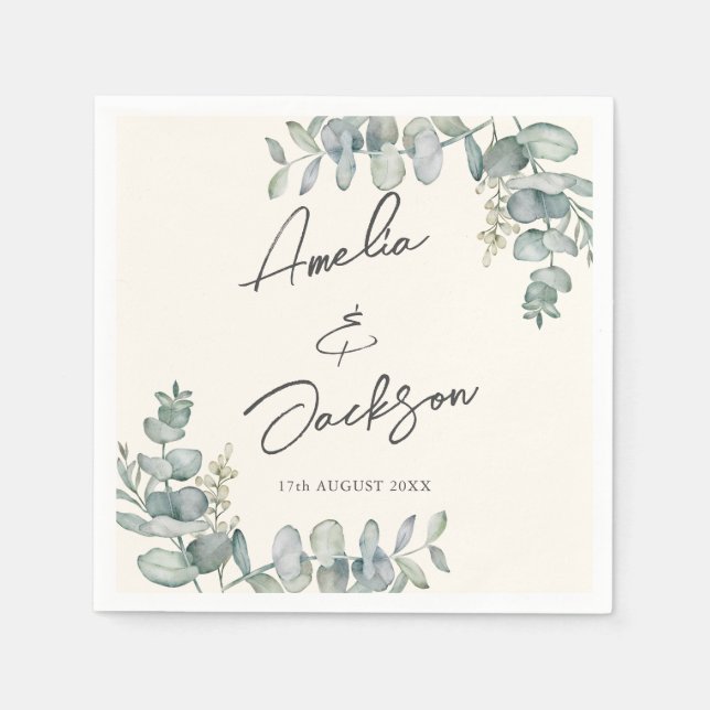 Servilleta De Papel Servilletas de boda verde salvia eucalipto rústico (Anverso)