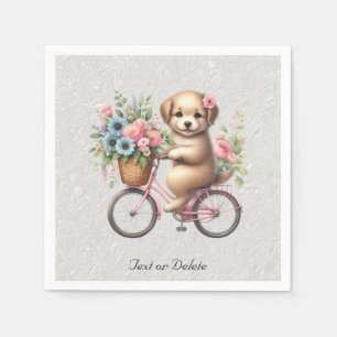 Servilleta De Papel Servilletas de cachorro en bicicleta floral